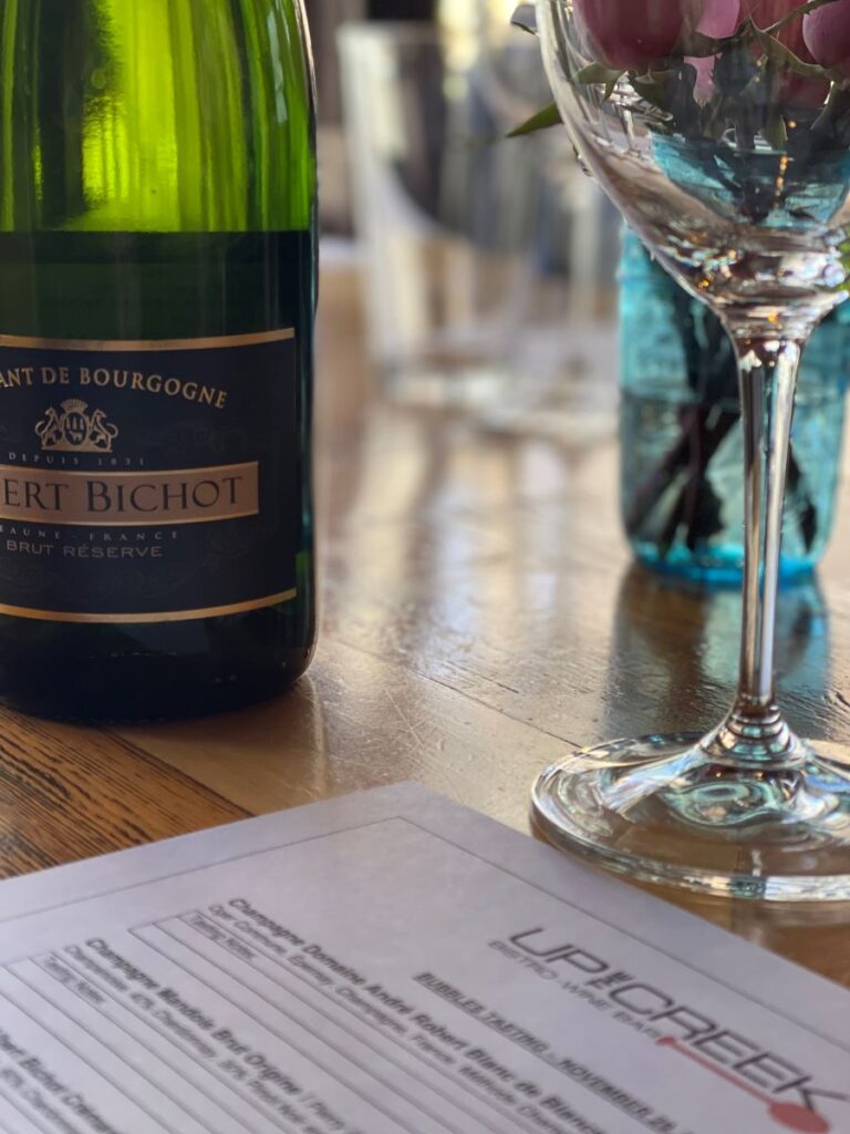 Bottle of champaigne and glass with scoring sheet