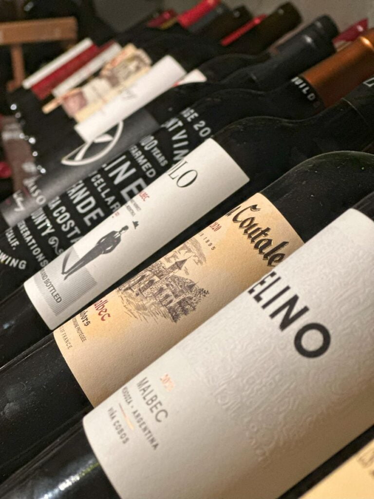 wine bottles in a row close up